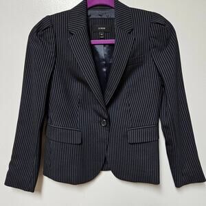 JCrew Puff Sleeve Pin Stripe Short Wool Lined Blazer Midnight Blue Size 0P